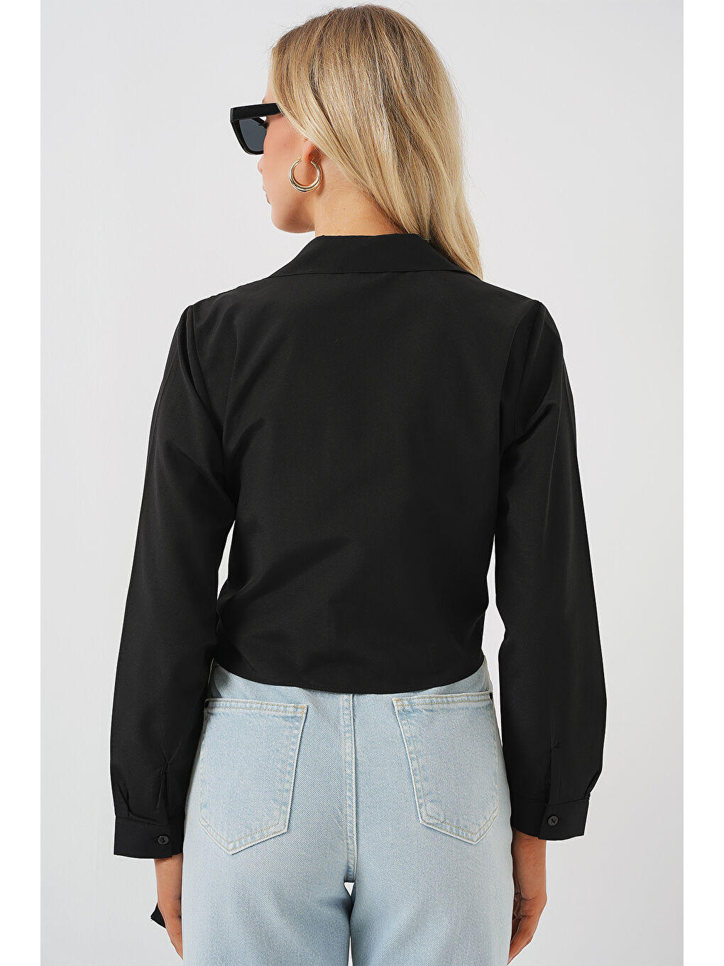 Kadın Bağlamalı Uzun Kol Gömlek 20325 - Siyah-5