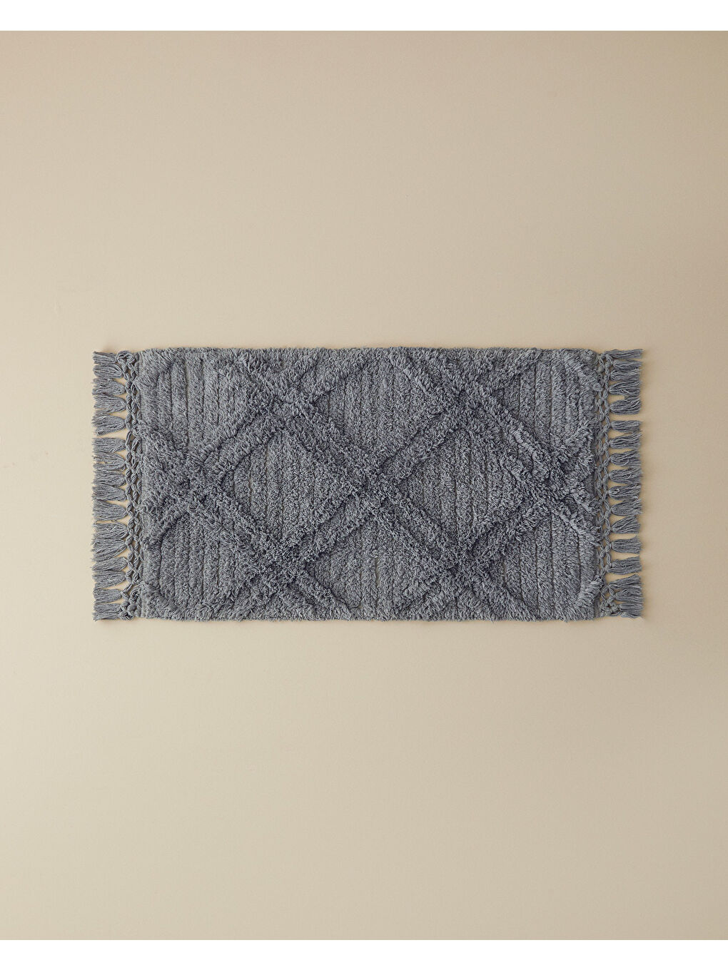 Tassel Check Pamuklu Püsküllü Banyo Paspası Gri