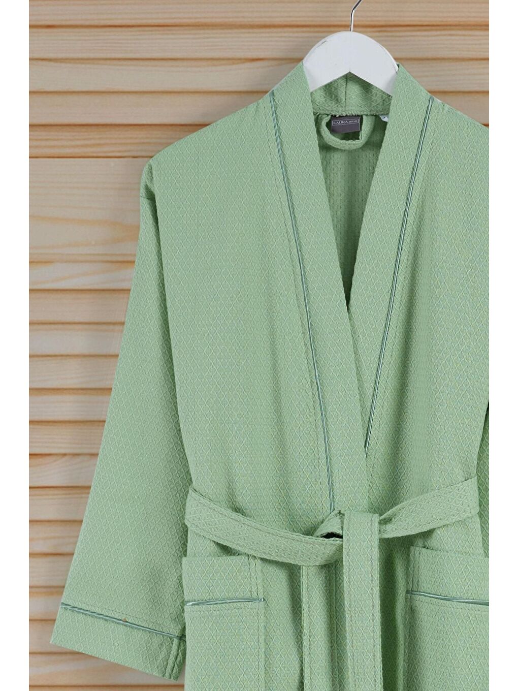 Dama Serisi Kimono Yaka Pike Bornoz Sabahlık Yeşil-1