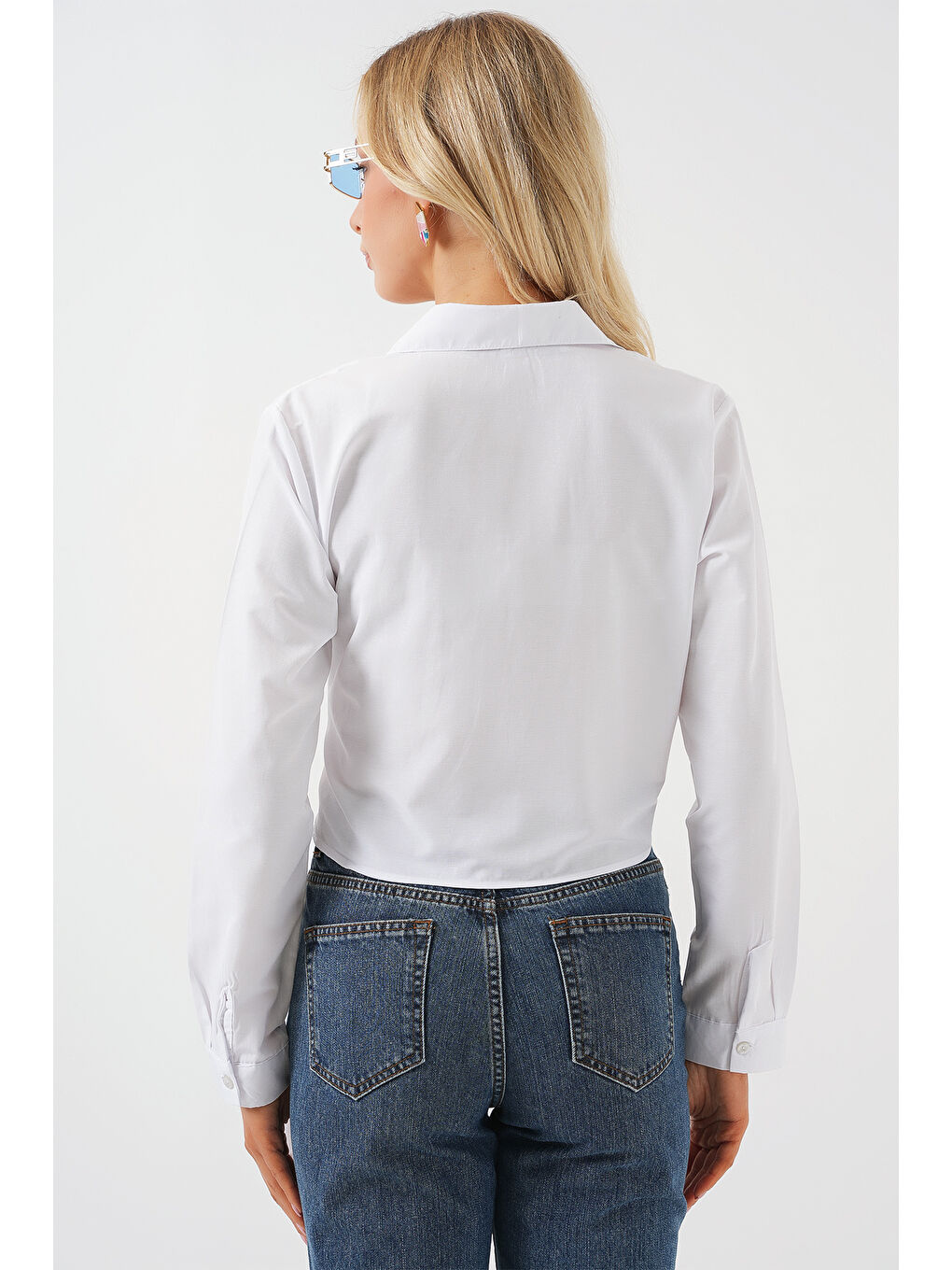 Kadın Bağlamalı Uzun Kol Gömlek 20325 - Beyaz-5