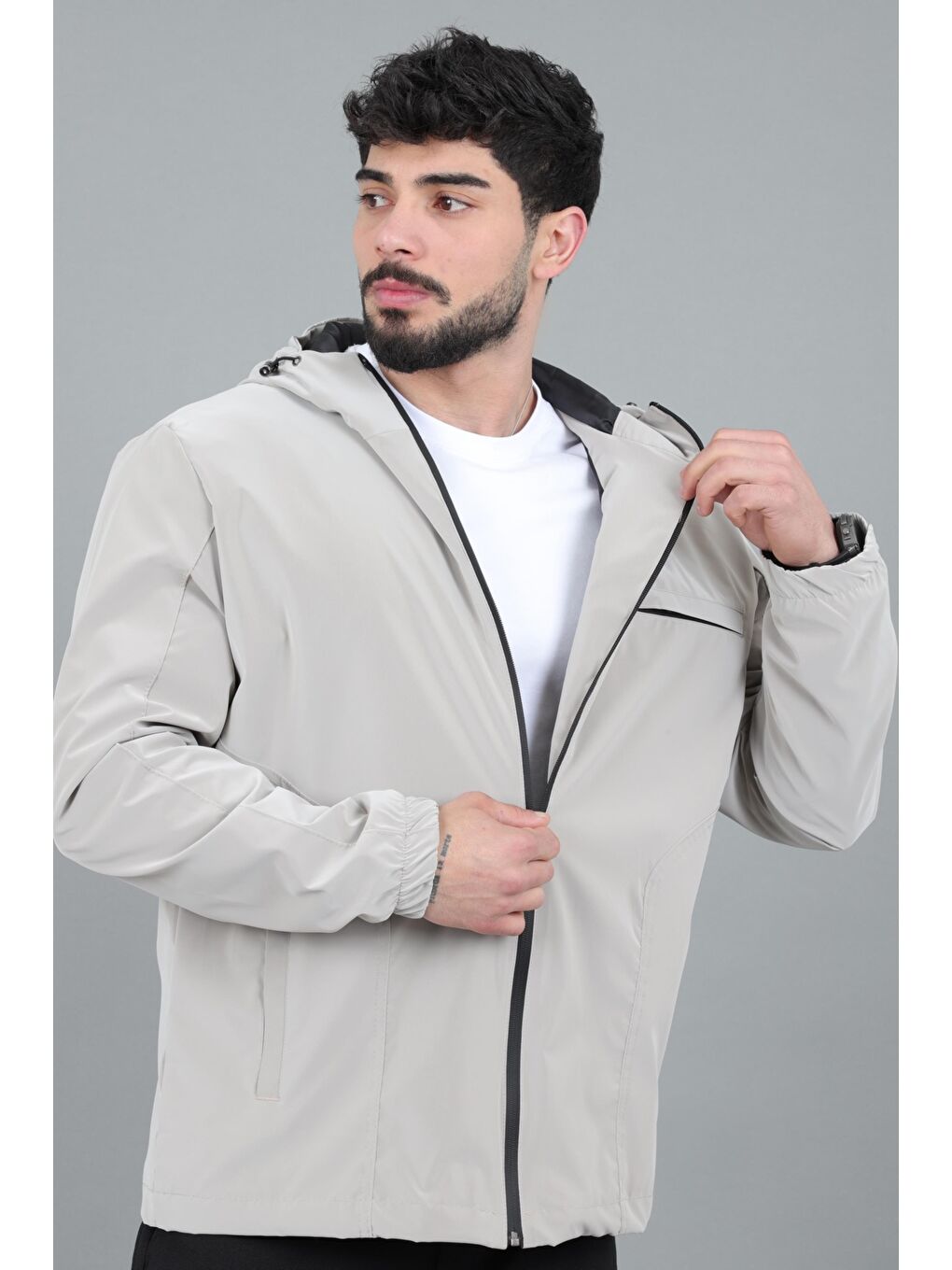 Bej Sabit Kapüşonlu Nova Mevsimlik Mont PLDP 3016_60392-3