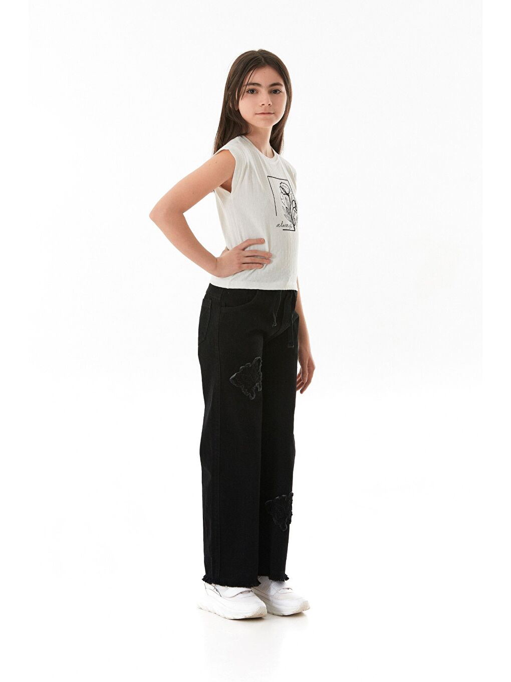 Ekru Always Pretty Yazı Baskılı Kız Çocuk Tişört-2