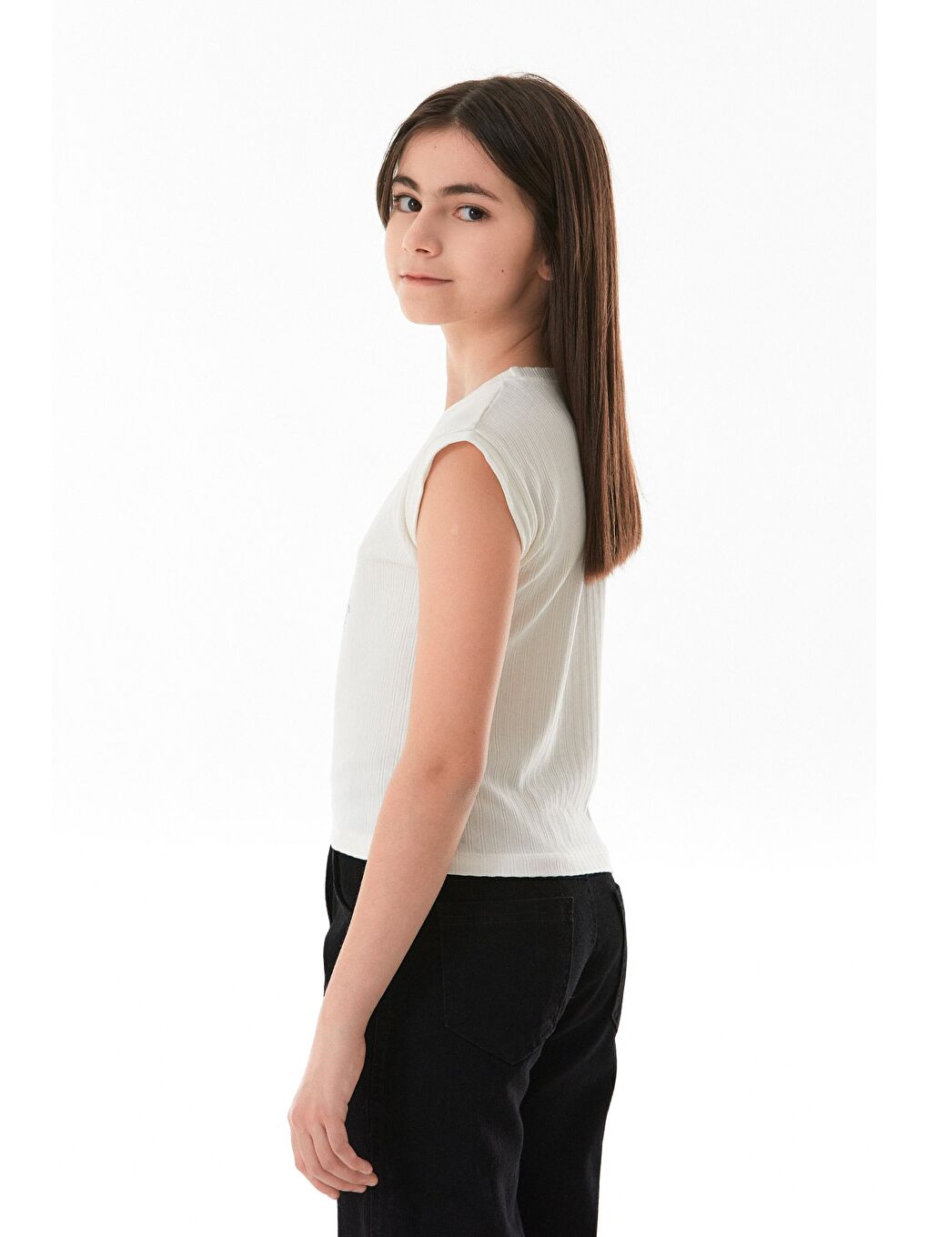 Ekru Always Pretty Yazı Baskılı Kız Çocuk Tişört-3