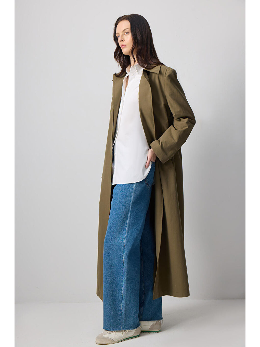 Haki Kemerli Oversıze Trençkot-1