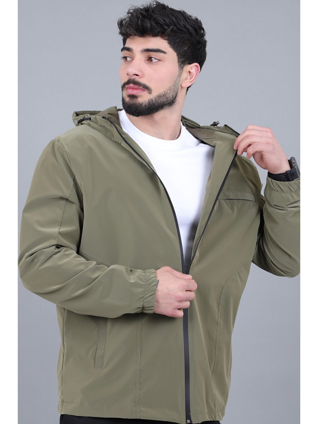 Haki Sabit Kapüşonlu Nova Mevsimlik Mont PLDP 3016_60392-1