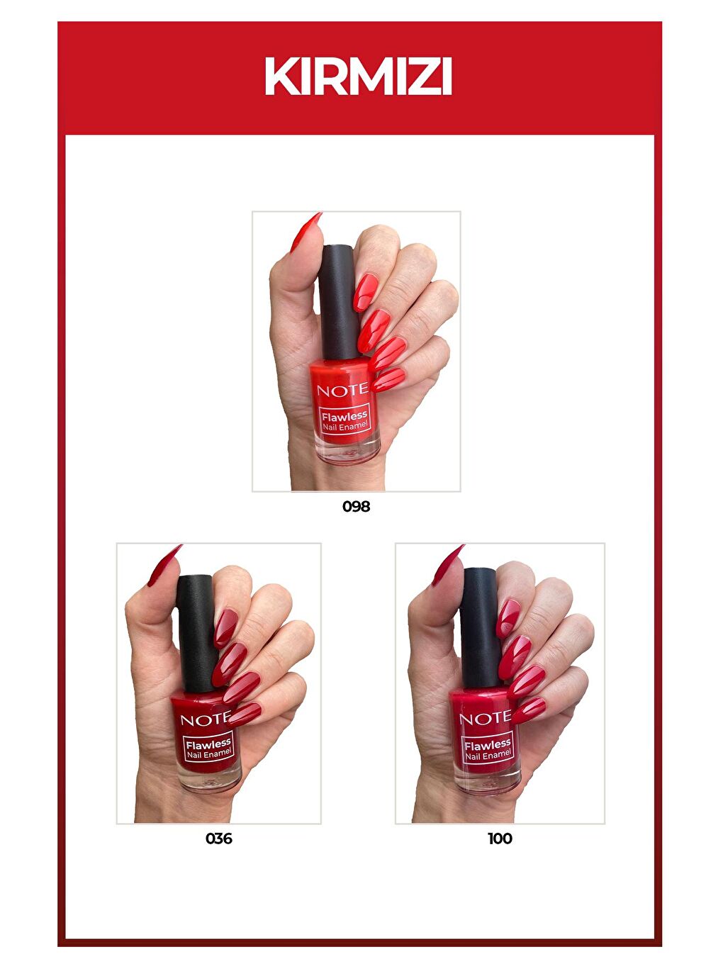 Nail Flawless 3'lü Kırmızı Oje Seti-1
