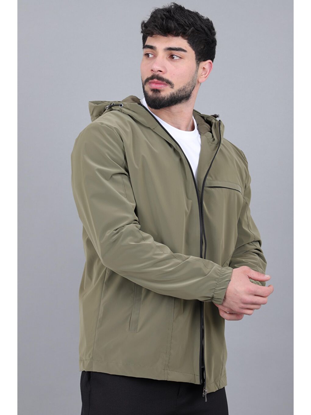 Haki Sabit Kapüşonlu Nova Mevsimlik Mont PLDP 3016_60392-3