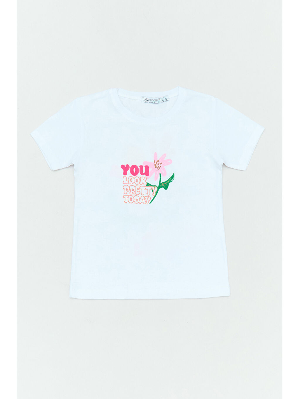 Beyaz %100 Pamuk Önü Ve Arkası Baskılı Kız Çocuk Tişört