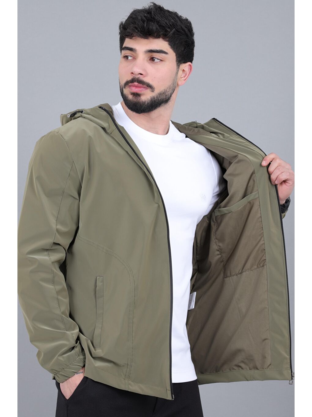 Haki Sabit Kapüşonlu Nova Mevsimlik Mont PLDP 3016_60392-4