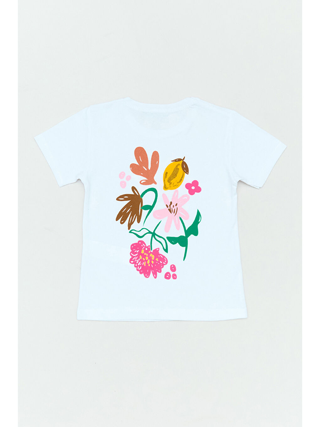 Beyaz %100 Pamuk Önü Ve Arkası Baskılı Kız Çocuk Tişört-1