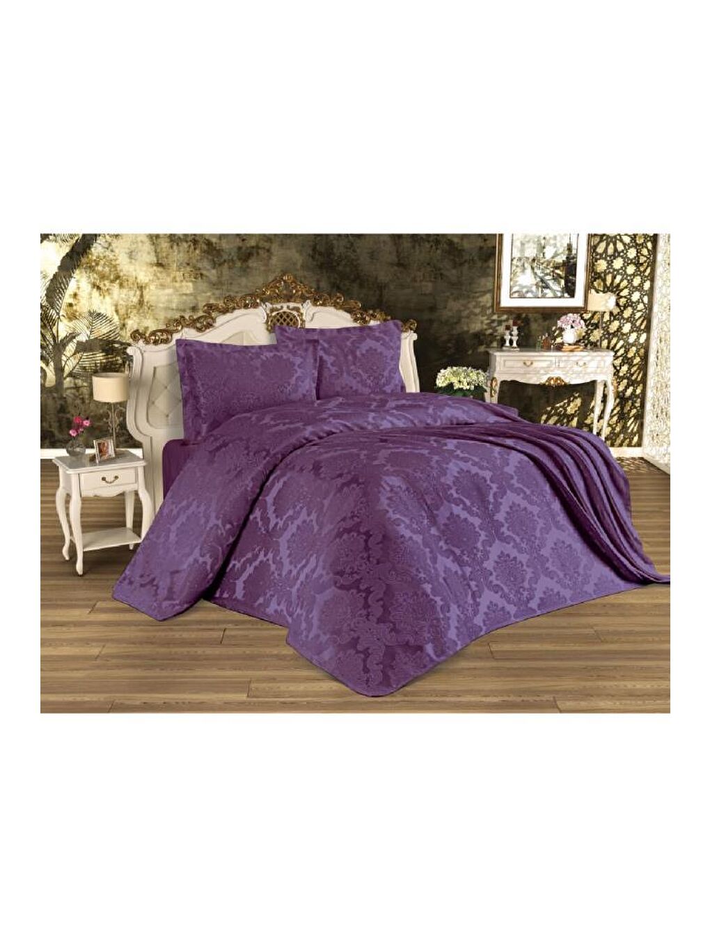 Busem Jakarlı Şönil Tek Kişilik Yatak Örtüsü Mürdüm-2