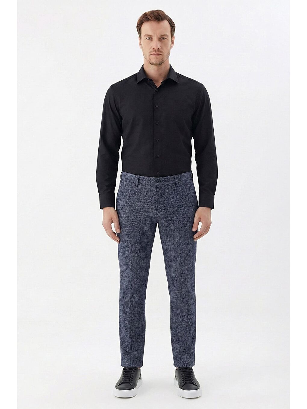 Erkek Siyah Pamuklu Yan Cepli Regular Fit Pantolon-1