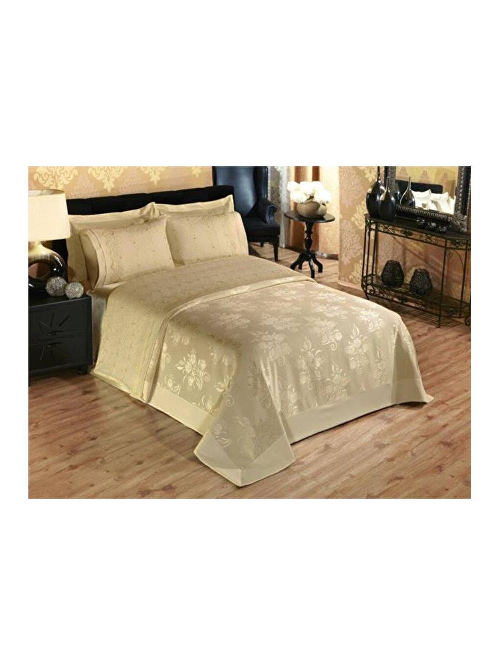 Karışık Fransız Güpürlü İncili Pike Takımı Cappucino-2