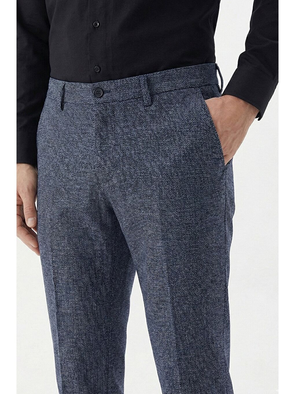 Erkek Siyah Pamuklu Yan Cepli Regular Fit Pantolon-2