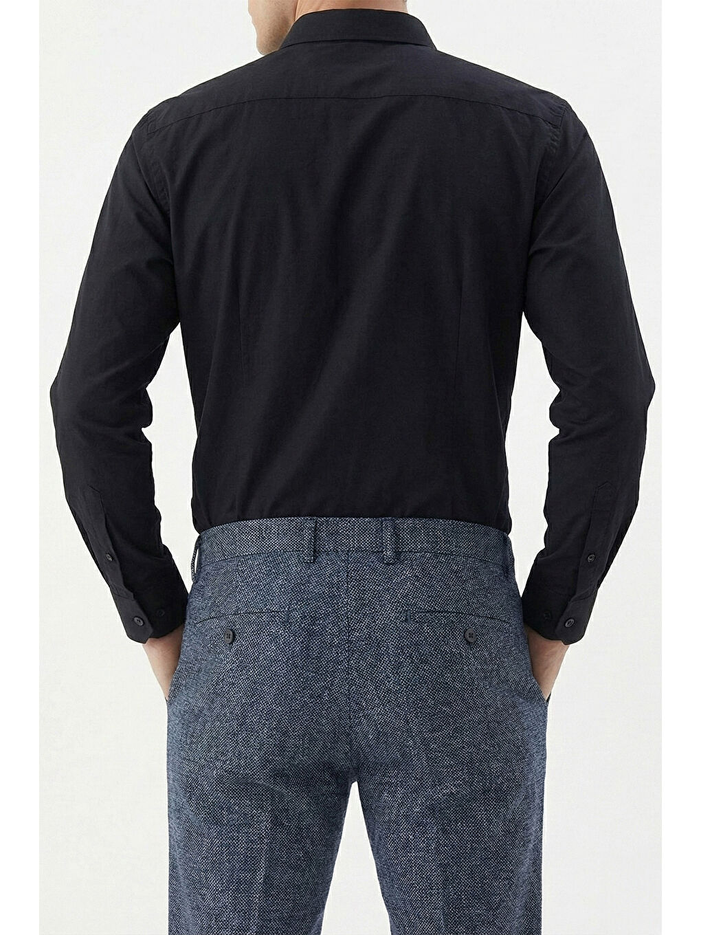 Erkek Siyah Pamuklu Yan Cepli Regular Fit Pantolon-3