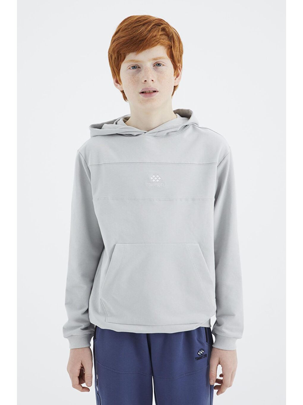 TOMMYLIFE Bej Taş Kapüşonlu Basic Erkek Çocuk Sweatshirt - 11181