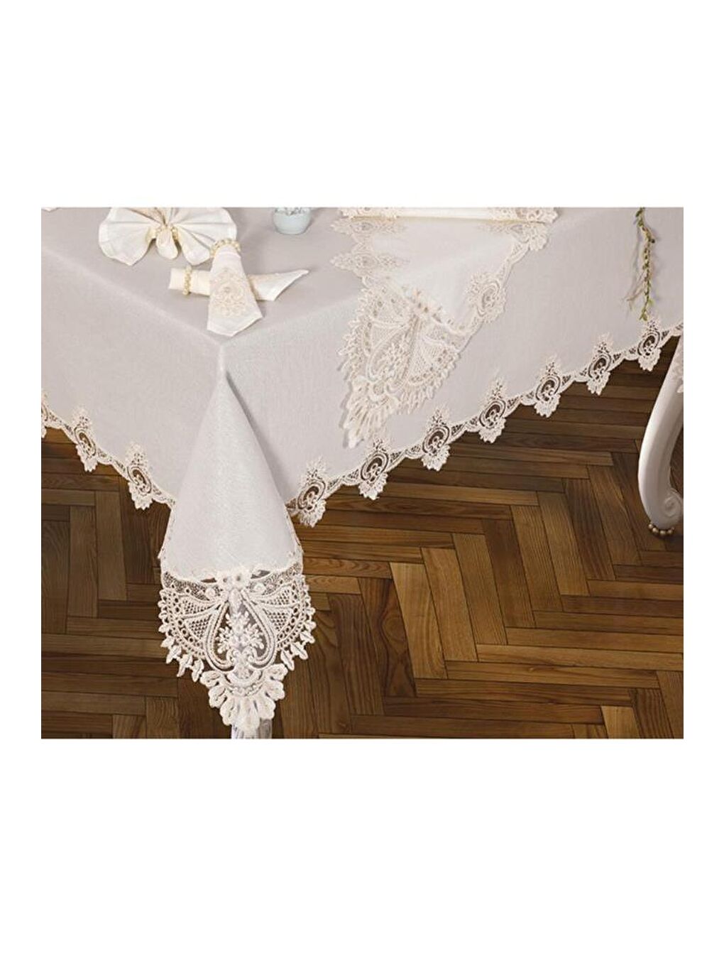 Ekru Smile Masa Örtüsü 160x260 Cm 26 Parça Krem-3