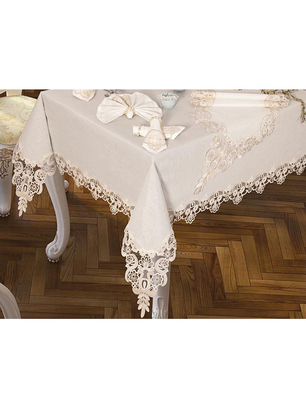 Ekru Neslihan Masa Örtüsü 160x260 Cm 26 Parça Krem-1