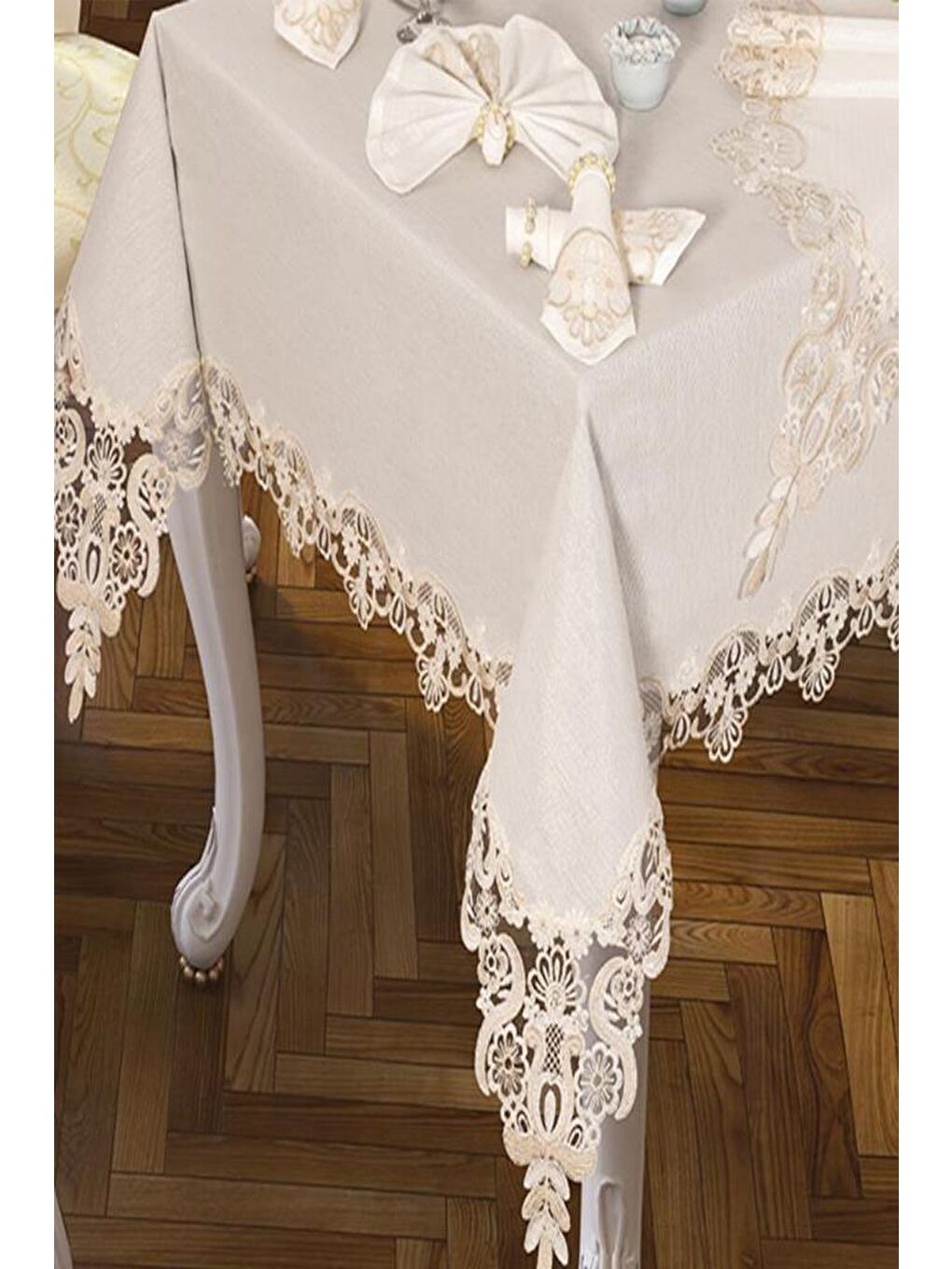 Ekru Neslihan Masa Örtüsü 160x260 Cm 26 Parça Krem-3