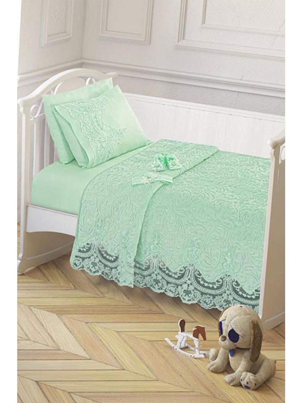 Karışık Fransız Güpürlü Bebek Battaniye Takımı Mint-1