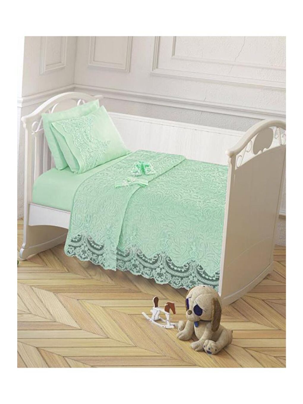 Karışık Fransız Güpürlü Bebek Battaniye Takımı Mint-2