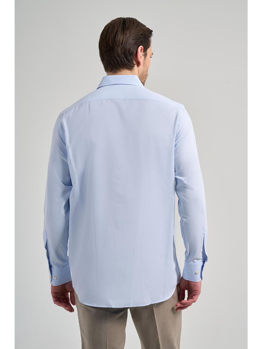 Mavi Uzun Kol Desenli Armürlü Sert Yaka Cepli Pamuklu Classic Comfort Fit Gömlek 1004250171-4