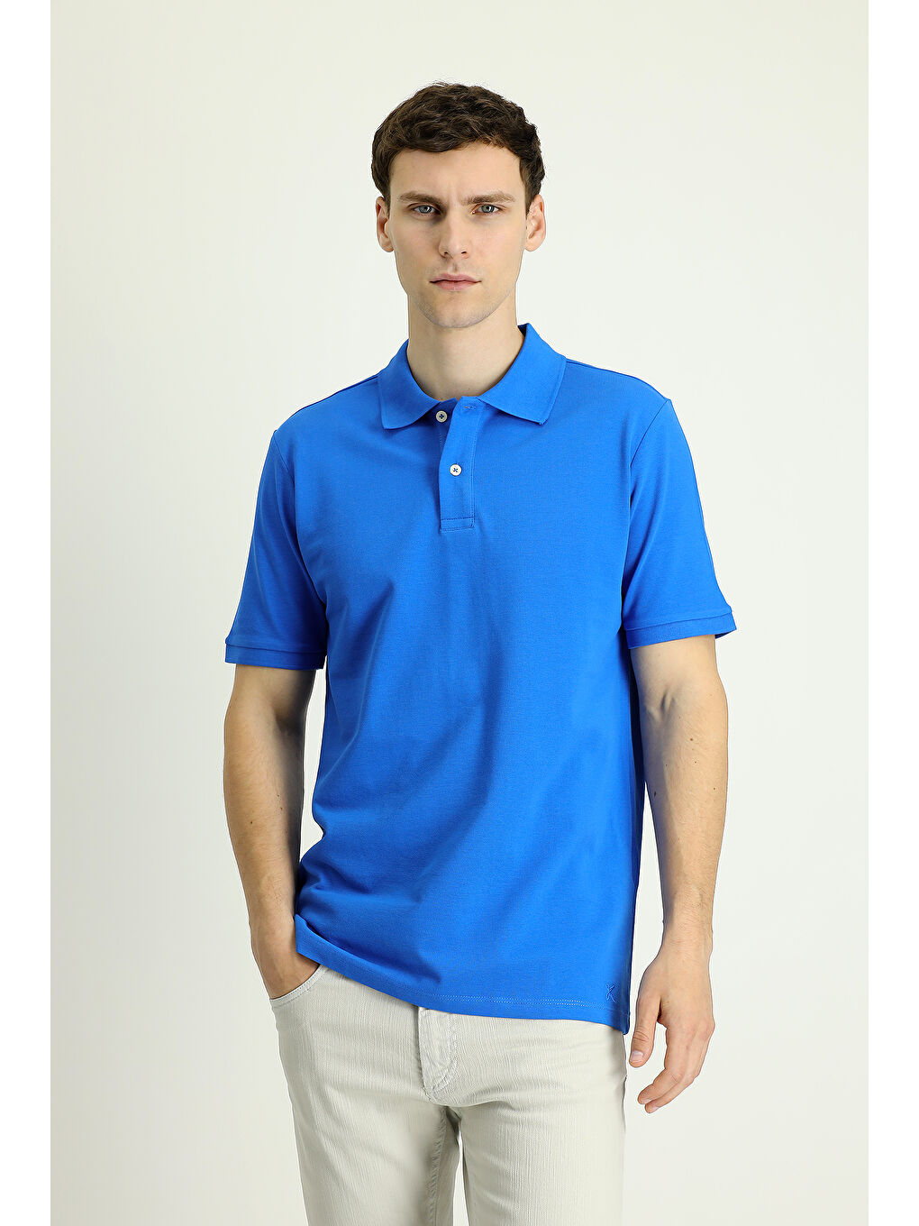 Mavi Polo Yaka Regular Fit Nakışlı Pamuk %100 Pamuk Tişört