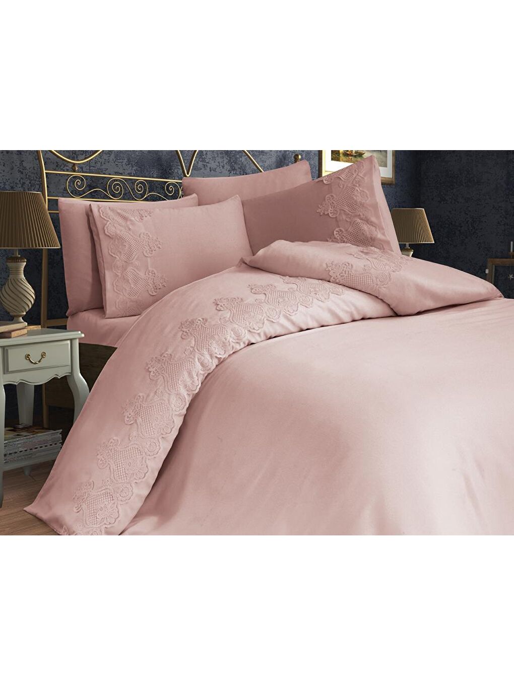 Karışık Çeyizdiyarı Dubai Çift Kişilik Nevresim Takımı Pudra