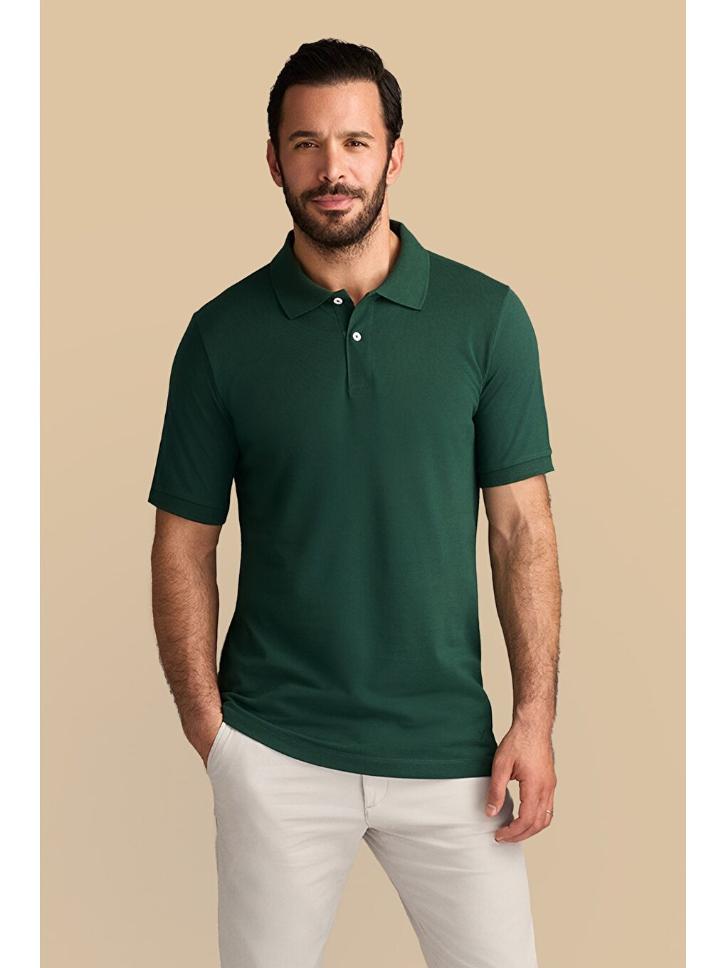 Yeşil Polo Yaka Regular Fit Nakışlı Pamuk %100 Pamuk Tişört