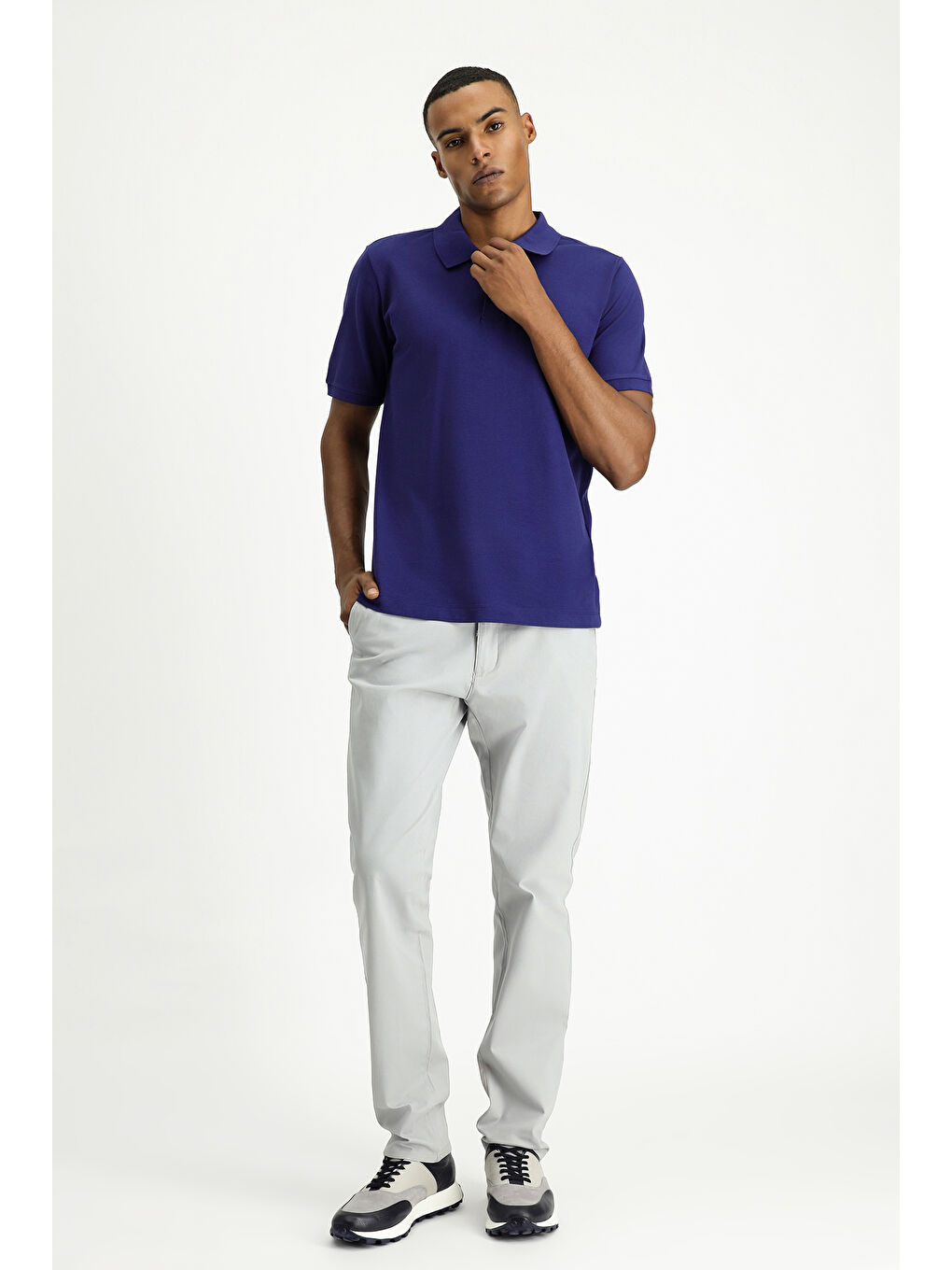 Lacivert Polo Yaka Regular Fit Nakışlı Pamuk %100 Pamuk Tişört-1