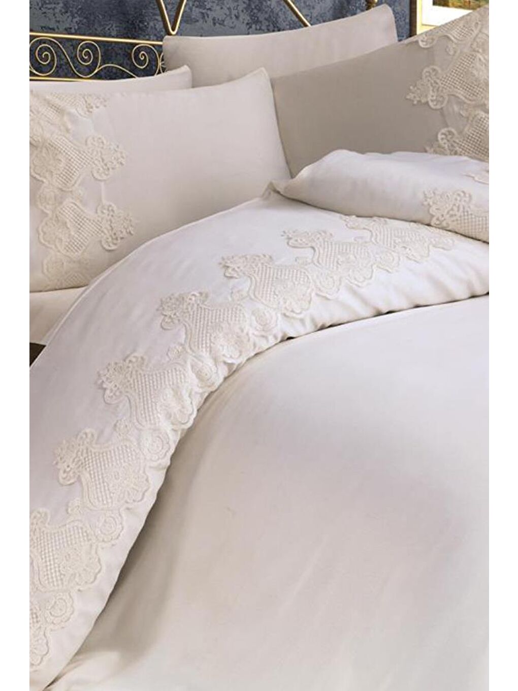 Karışık Çeyizdiyarı Dubai Çift Kişilik Nevresim Takımı Krem-2