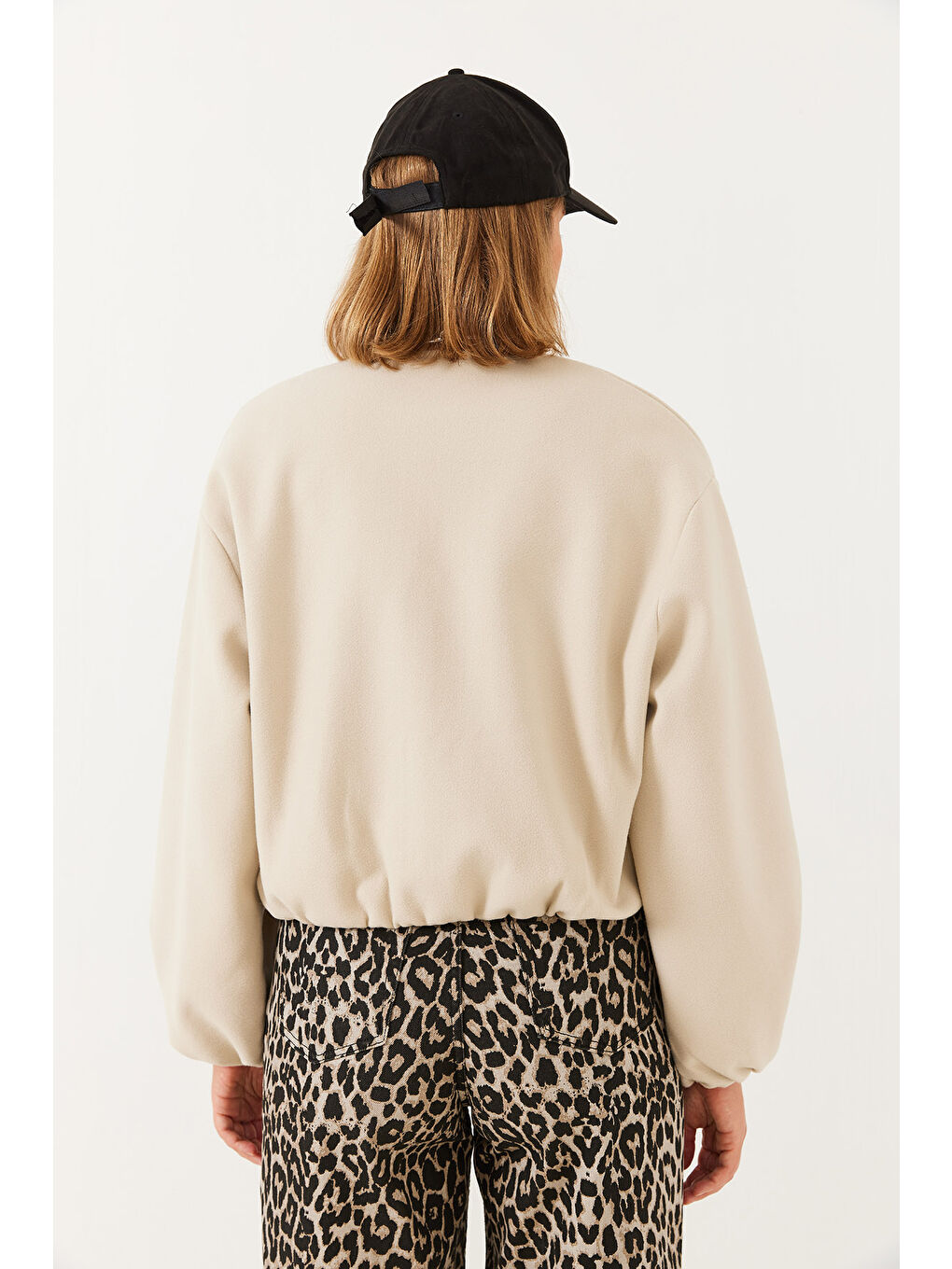 Bej Kadın Lastik Detaylı Bomber Ceket-6