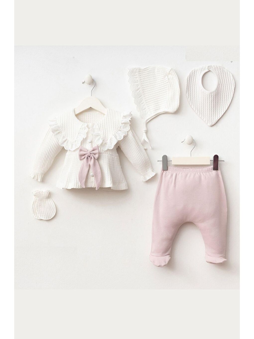 Lila Kız Bebek Vintage Kurdele Ve Dantel 5'Li Hastane Çıkış Set