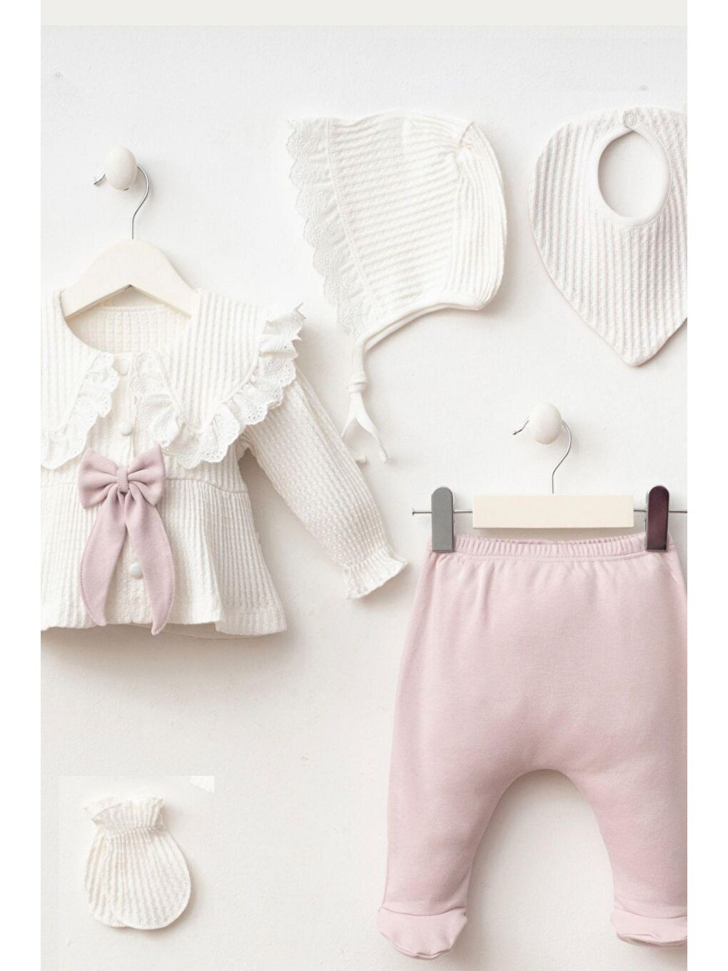 Lila Kız Bebek Vintage Kurdele Ve Dantel 5'Li Hastane Çıkış Set-1