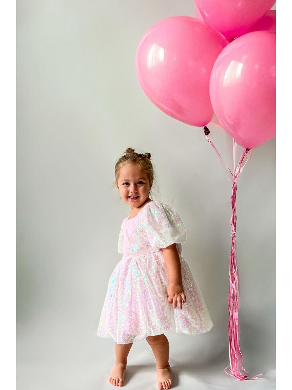 Pembe Kız Çocuk Pul Payetli Özel Düğün Abiye Elbise