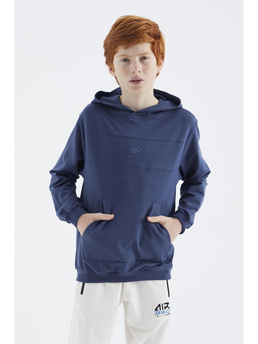 TOMMYLIFE Mavi Parlament Kapüşonlu Basic Erkek Çocuk Sweatshirt - 11181 - 4