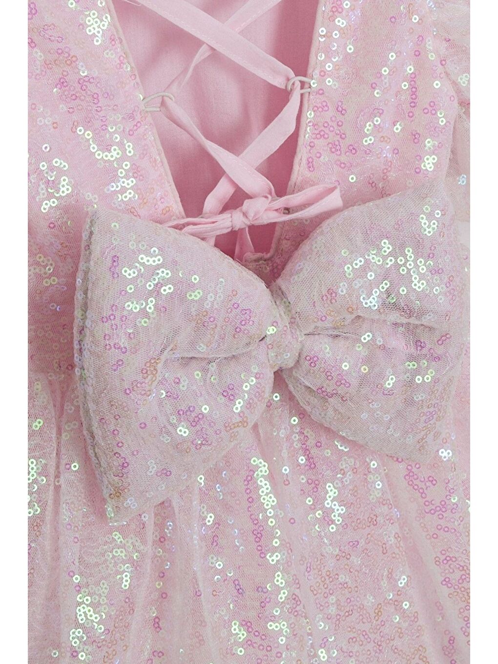 Pembe Kız Çocuk Pul Payetli Özel Düğün Abiye Elbise-2