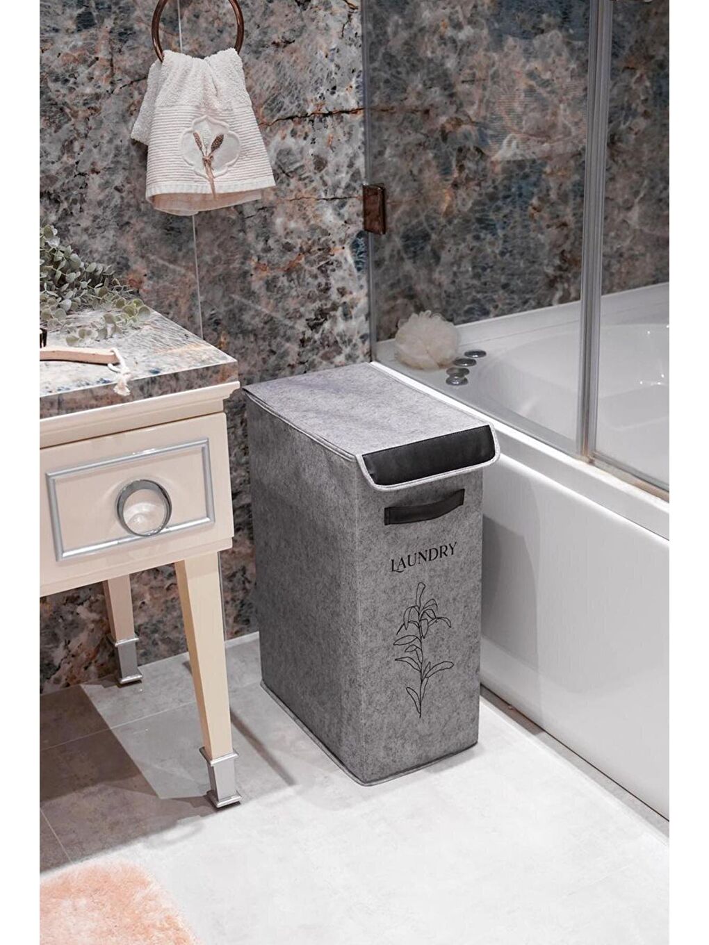 Keçe Kapaklı Çok Amaçlı Çamaşır Sepeti Gri 4'lü set 25x40x60cm-25lt -Su Kovası-Maşrapa-3