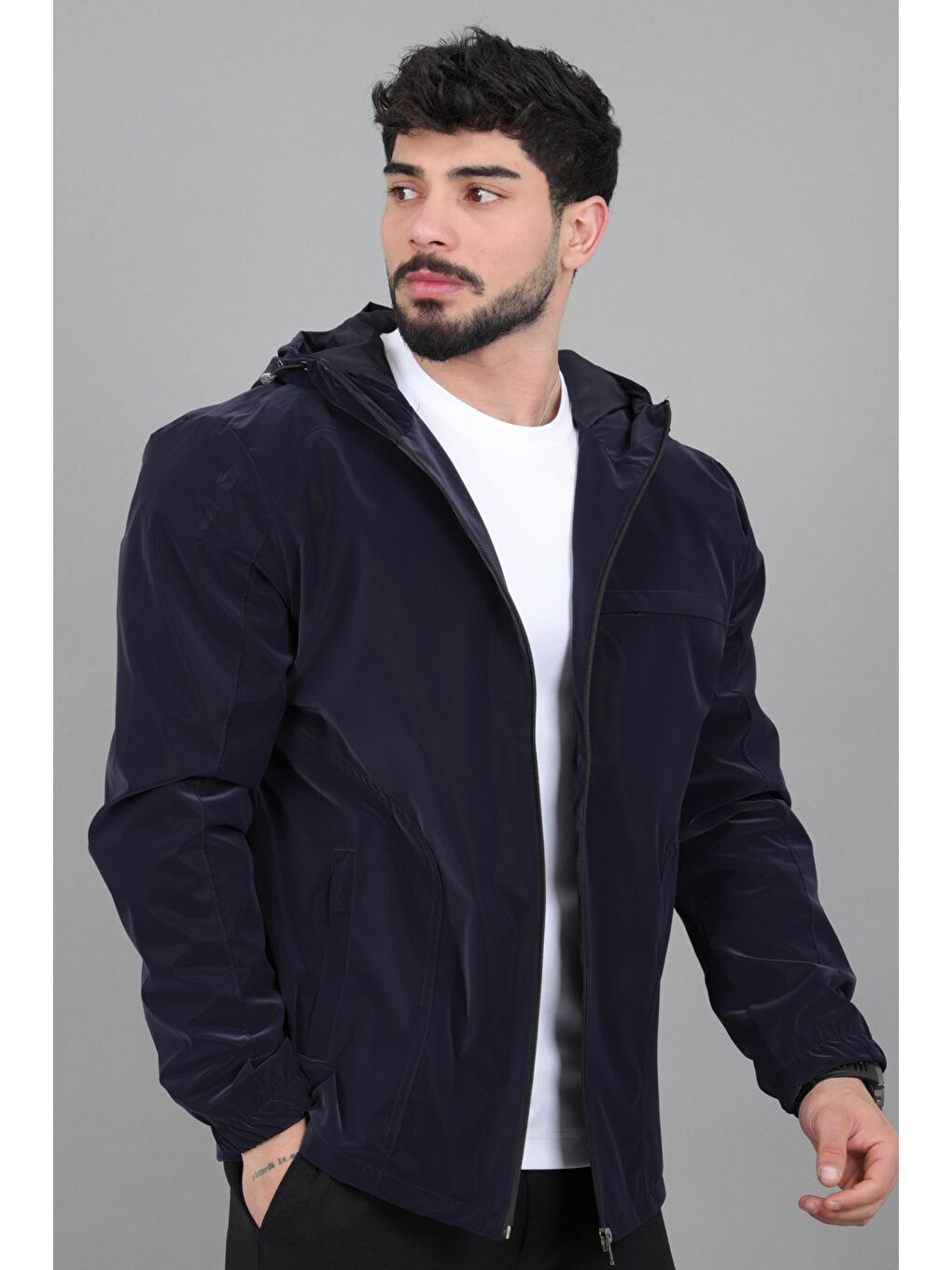 Lacivert Sabit Kapüşonlu Nova Mevsimlik Mont PLDP 3016_60392-2