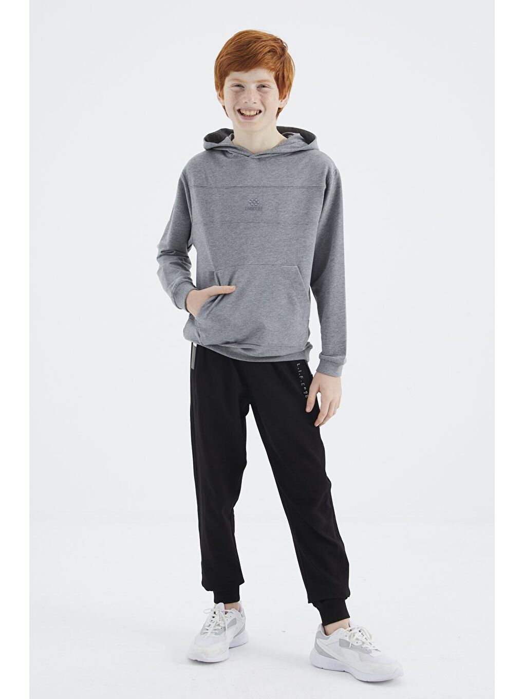 TOMMYLIFE Gri Melanj Kapüşonlu Basic Erkek Çocuk Sweatshirt - 11181 - 4