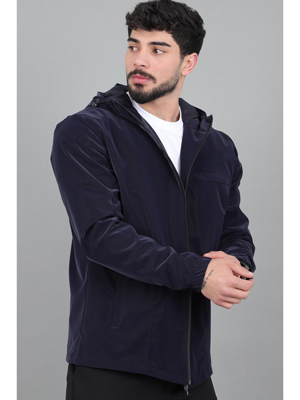 Lacivert Sabit Kapüşonlu Nova Mevsimlik Mont PLDP 3016_60392-4