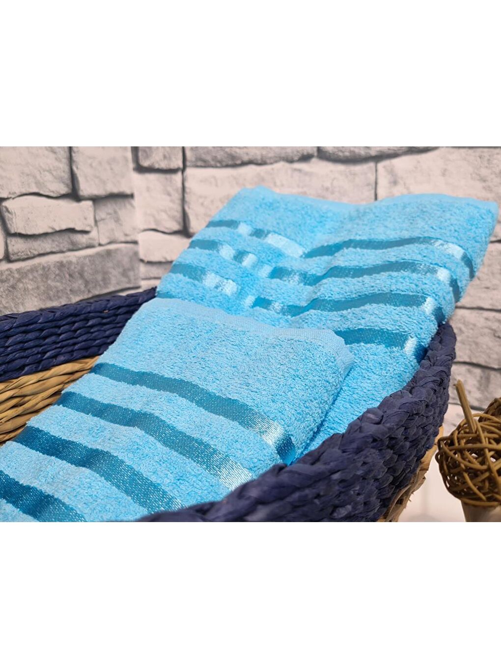 Plain %100 Pamuklu Jakarlı 2 Li Havlu Seti Turkuaz-3