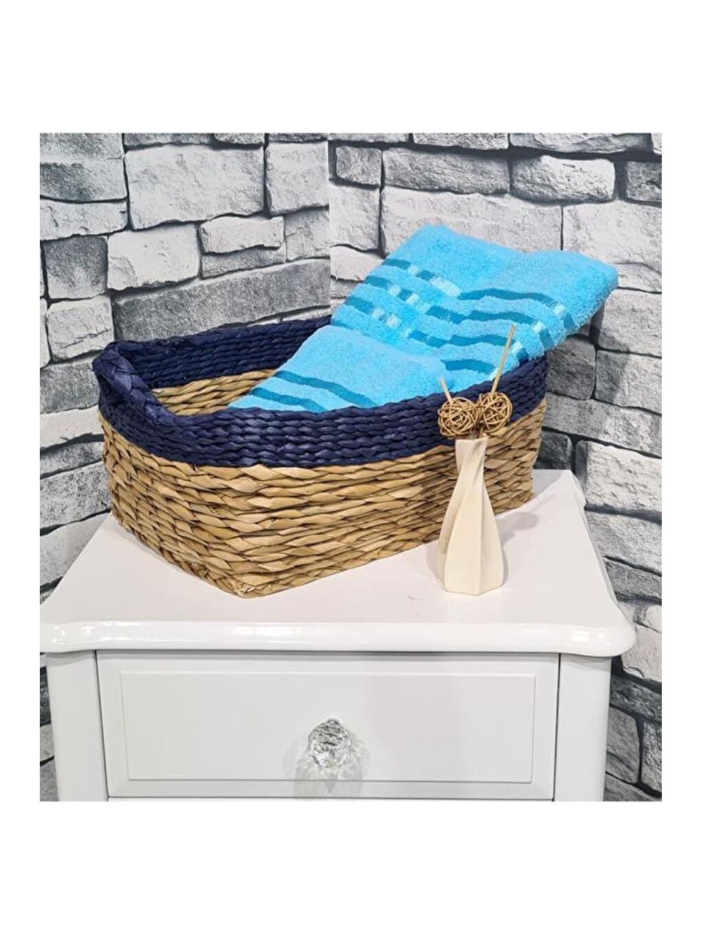 Plain %100 Pamuklu Jakarlı 2 Li Havlu Seti Turkuaz-4