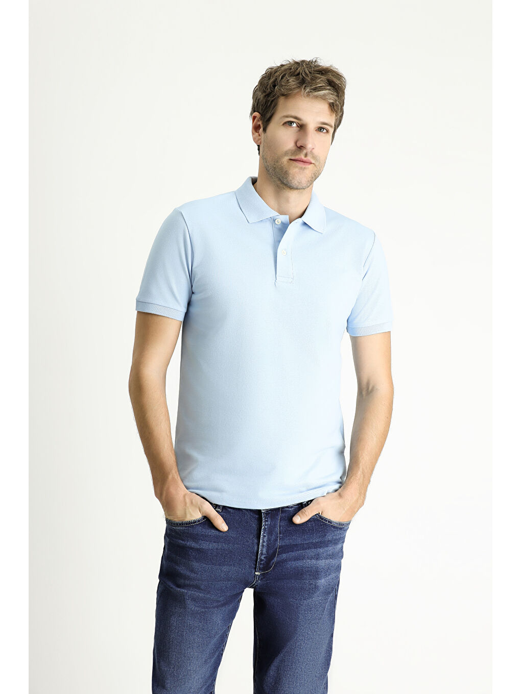 Mavi Slim Fit Dar Kesim Nakışlı Pamuk Polo Yaka %100 Pamuk Tişört