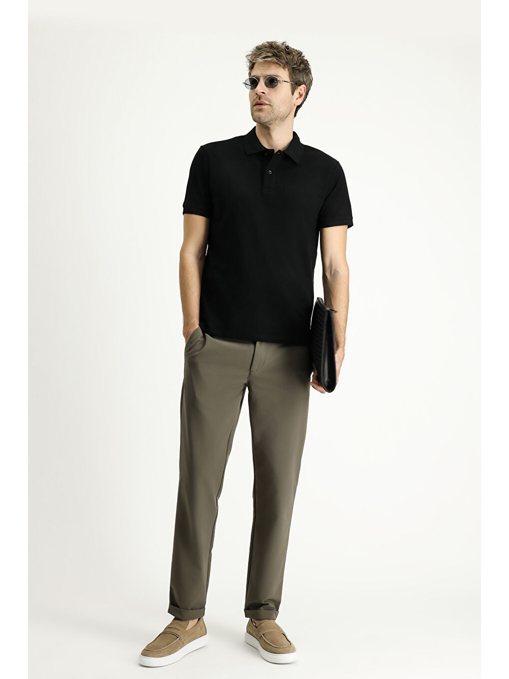 Siyah Slim Fit Dar Kesim Nakışlı Pamuk Polo Yaka %100 Pamuk Tişört-1