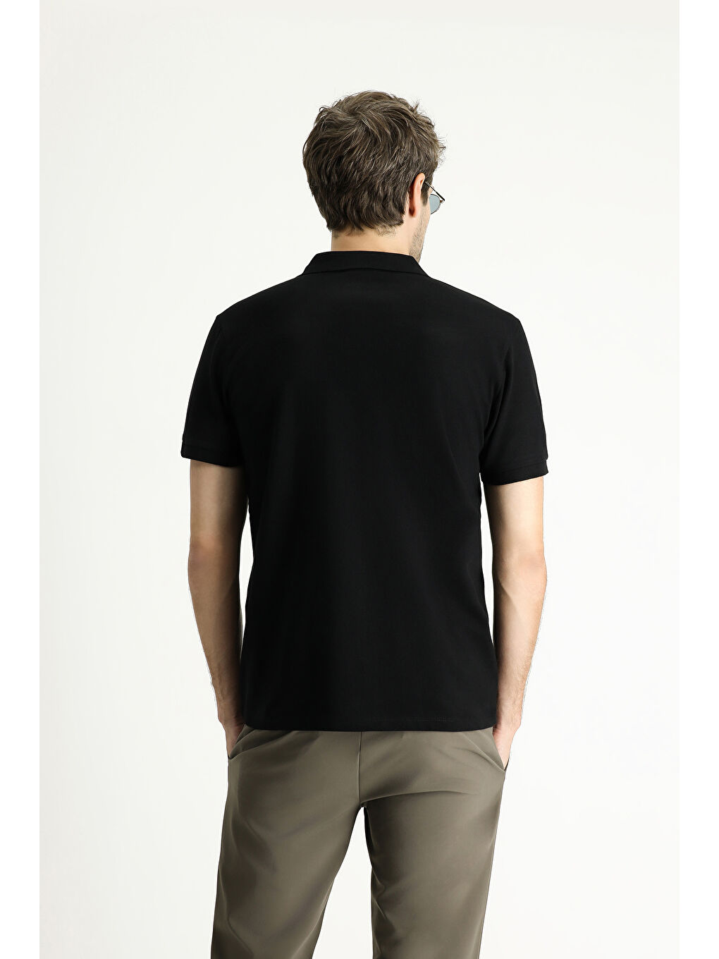 Siyah Slim Fit Dar Kesim Nakışlı Pamuk Polo Yaka %100 Pamuk Tişört-3