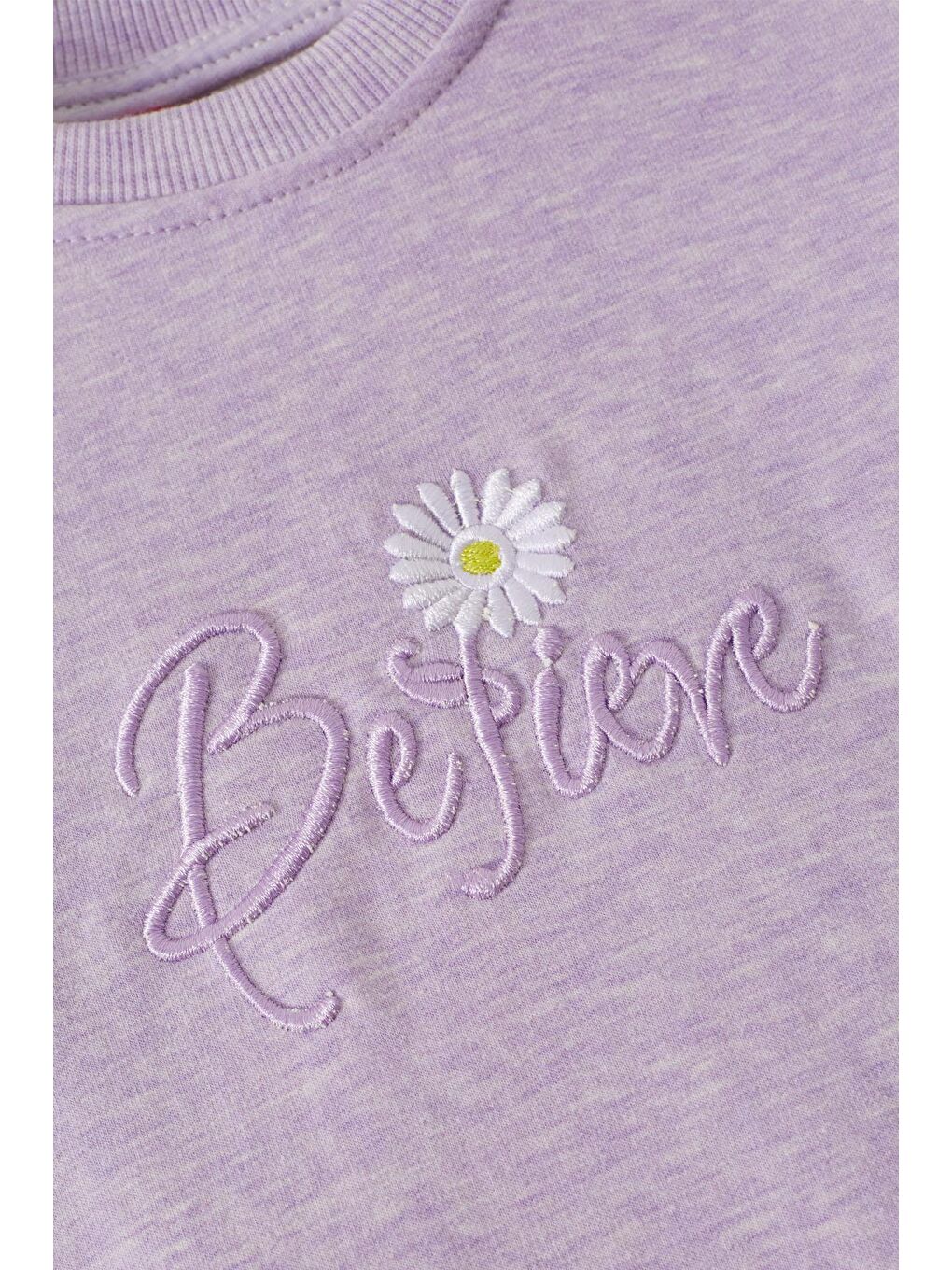 Lila Papatya Nakışlı Kolları Dantelli Kız Çocuk Sweatshirt 17168-2