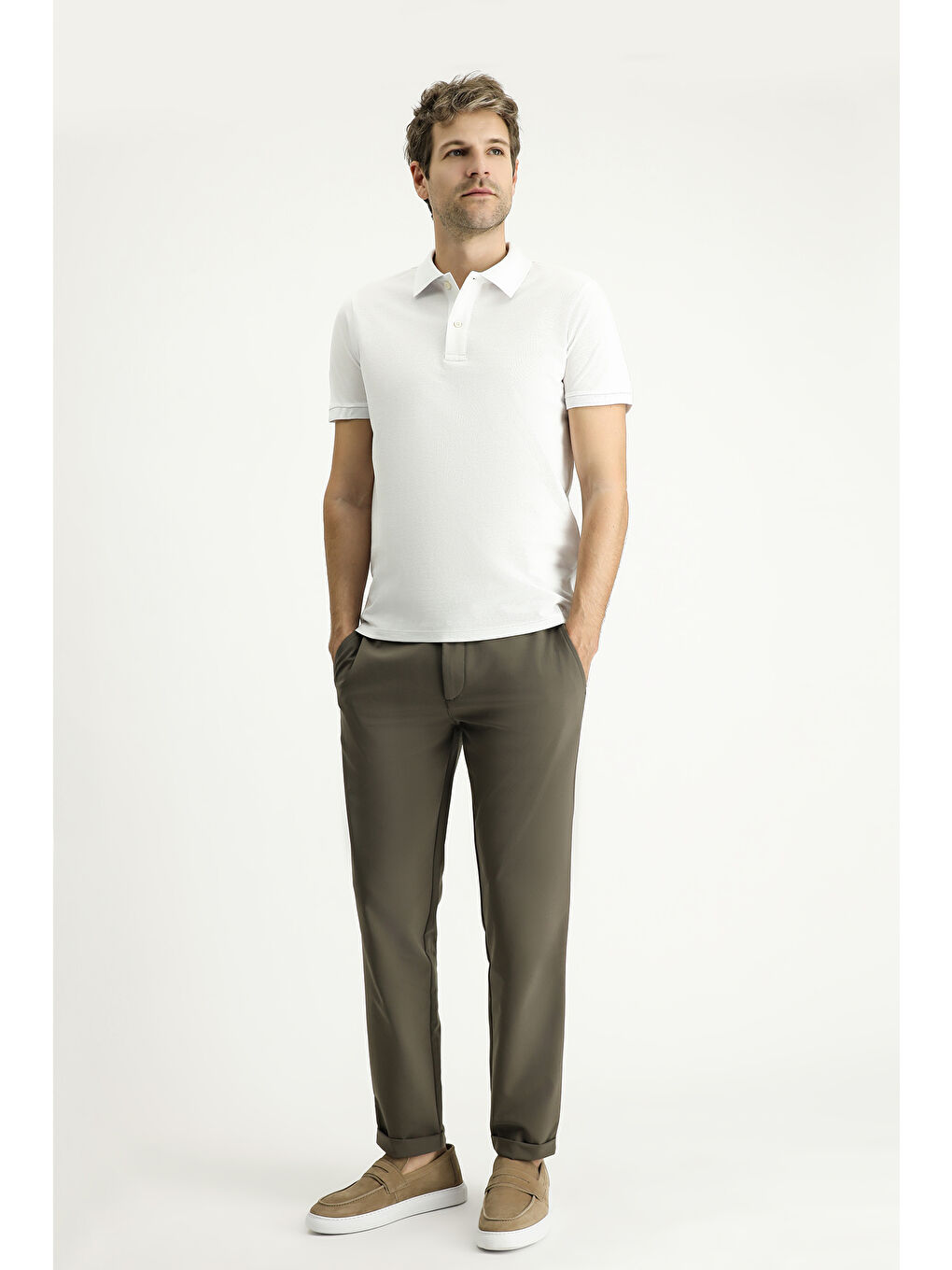 Beyaz Slim Fit Dar Kesim Nakışlı Pamuk Polo Yaka %100 Pamuk Tişört-1