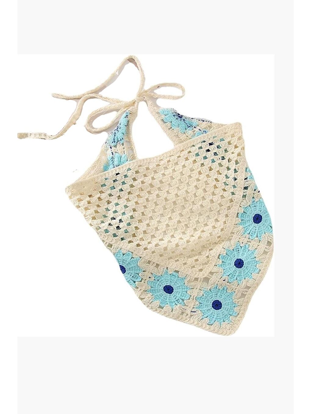 Mavi Floral Örgü Üçgen Bandana