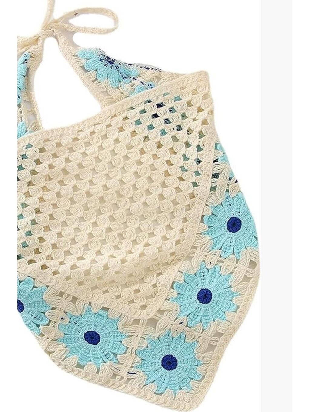 Mavi Floral Örgü Üçgen Bandana-1